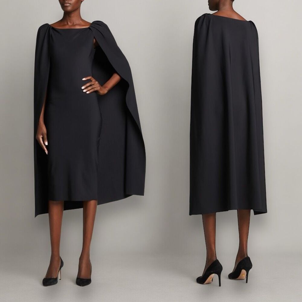 Chiara Boni La Petite Robe Takara Cape Sleeve Black Cocktail Dress Size 2 IT 38